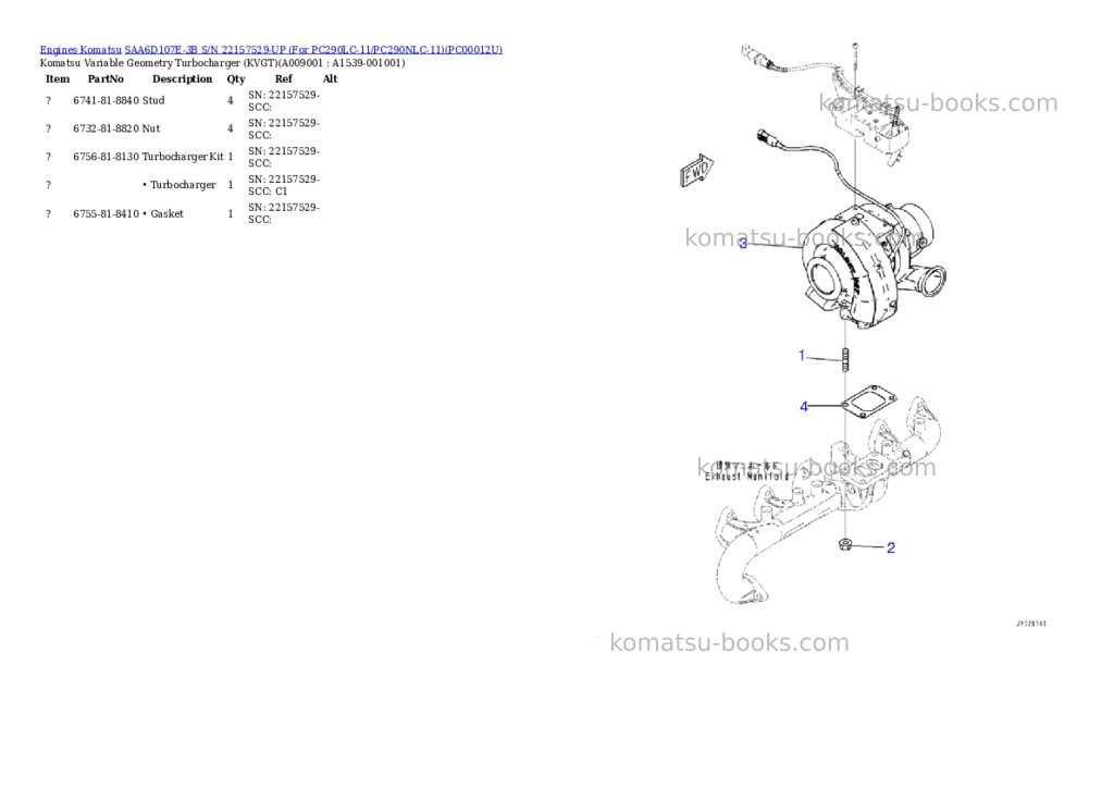 Komatsu saa6d107e-3b s/n 22157529-up for pc290lc-11/pc290nlc-11 Parts catalog cover Page 8