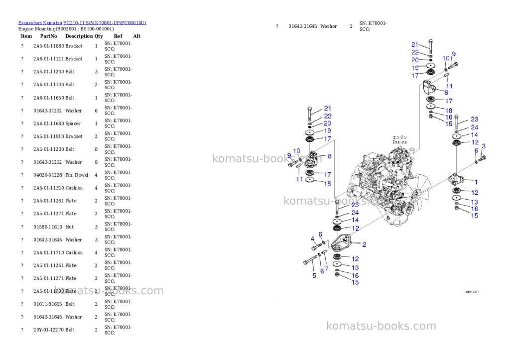 Komatsu pc210-11 s/n k70001-up Parts catalog cover Page 3 Komatsu pc210-11 s/n k70001-up Parts catalog cover Page 3