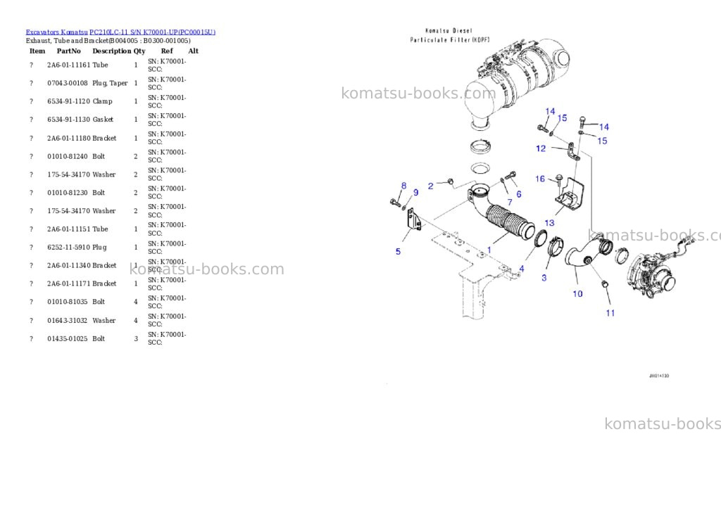Komatsu pc210lc-11 s/n k70001-up Parts catalog cover Page 10 Komatsu pc210lc-11 s/n k70001-up Parts catalog cover Page 10