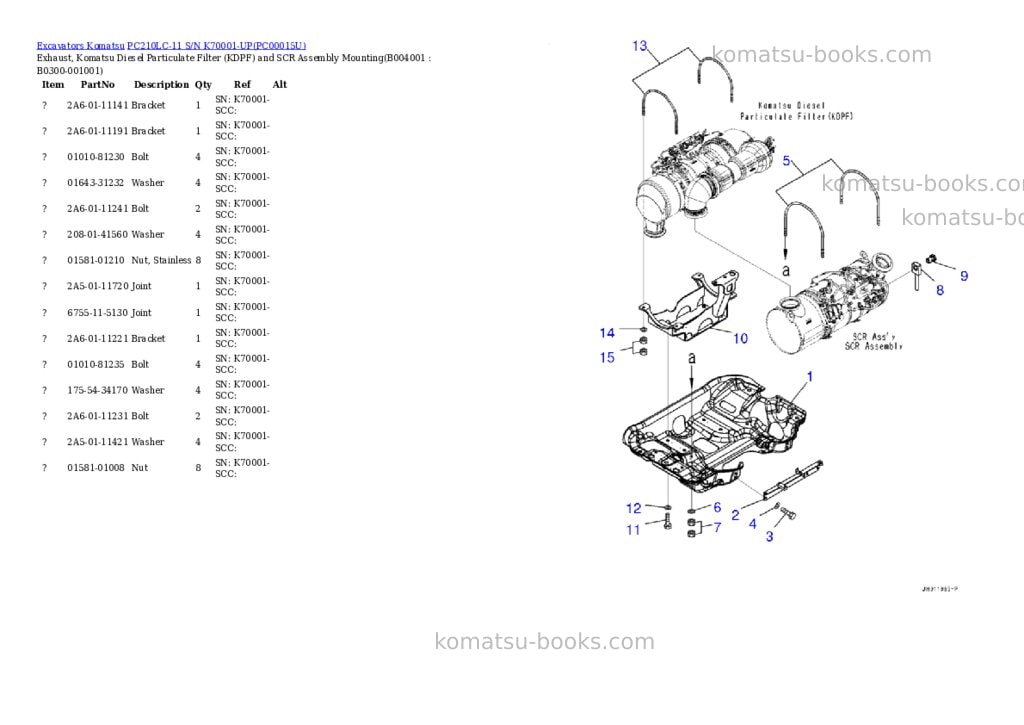 Komatsu pc210lc-11 s/n k70001-up Parts catalog cover Page 6 Komatsu pc210lc-11 s/n k70001-up Parts catalog cover Page 6