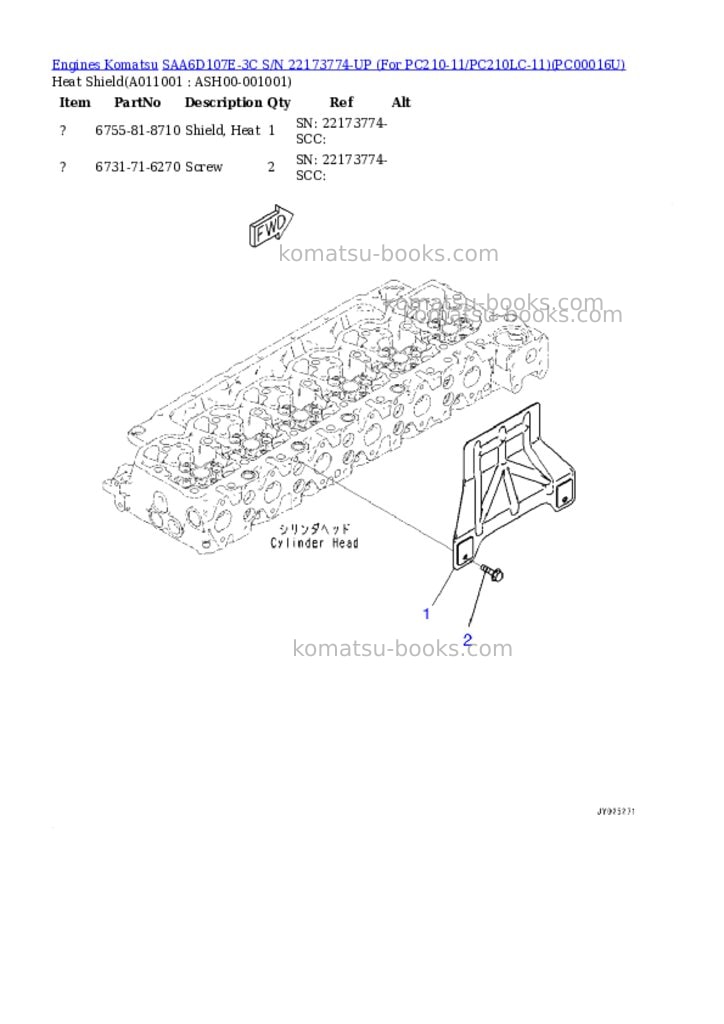 Komatsu saa6d107e-3c s/n 22173774-up for pc210-11/pc210lc-11 Parts catalog cover Page 10