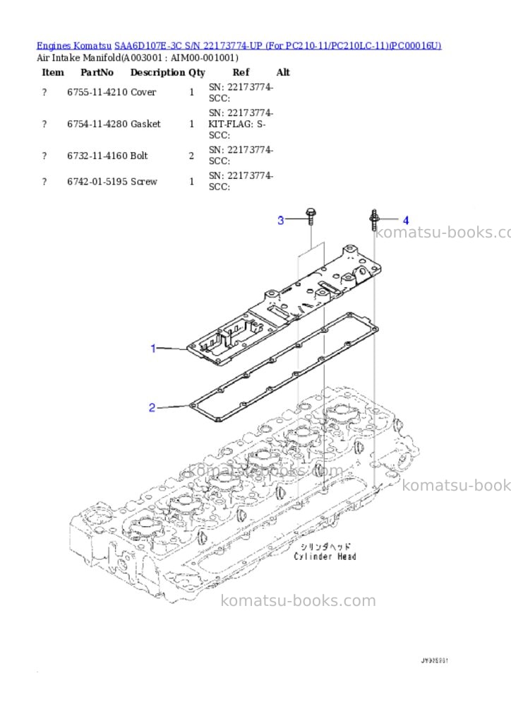 Komatsu saa6d107e-3c s/n 22173774-up for pc210-11/pc210lc-11 Parts catalog cover Page 2