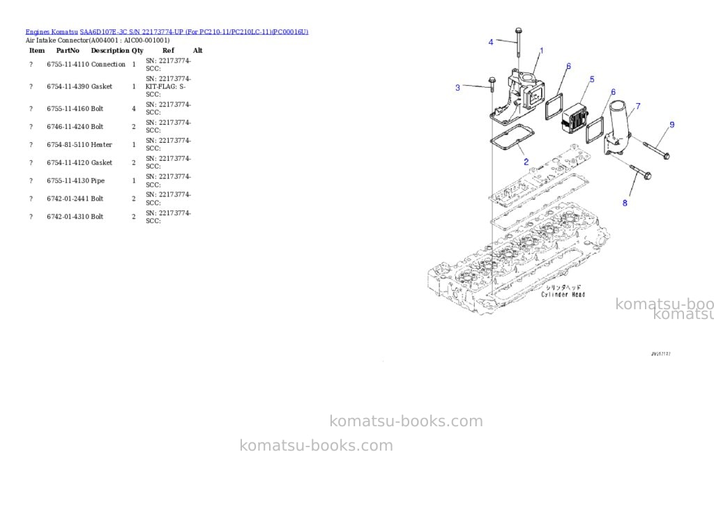 Komatsu saa6d107e-3c s/n 22173774-up for pc210-11/pc210lc-11 Parts catalog cover Page 3