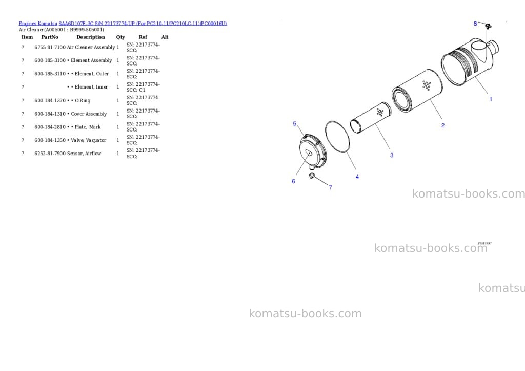 Komatsu saa6d107e-3c s/n 22173774-up for pc210-11/pc210lc-11 Parts catalog cover Page 4