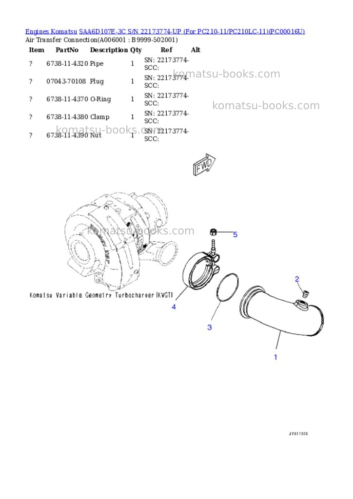 Komatsu saa6d107e-3c s/n 22173774-up for pc210-11/pc210lc-11 Parts catalog cover Page 5