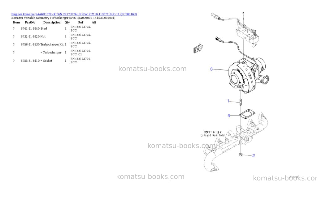 Komatsu saa6d107e-3c s/n 22173774-up for pc210-11/pc210lc-11 Parts catalog cover Page 8