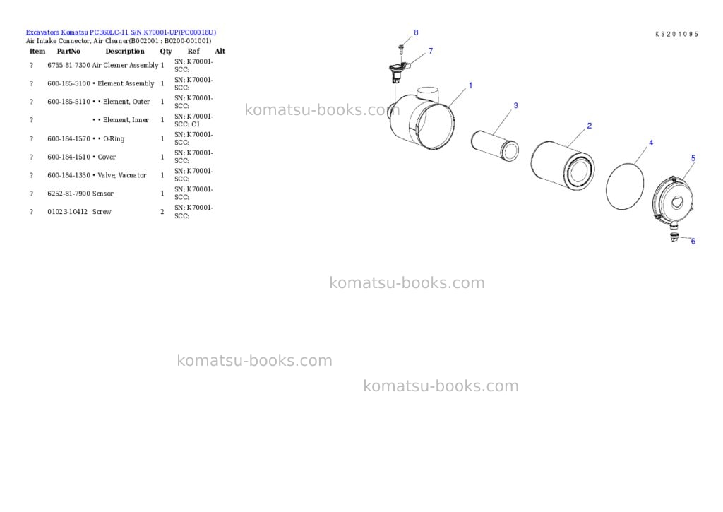 Komatsu pc360lc-11 s/n k70001-up Parts catalog cover Page 2 Komatsu pc360lc-11 s/n k70001-up Parts catalog cover Page 2