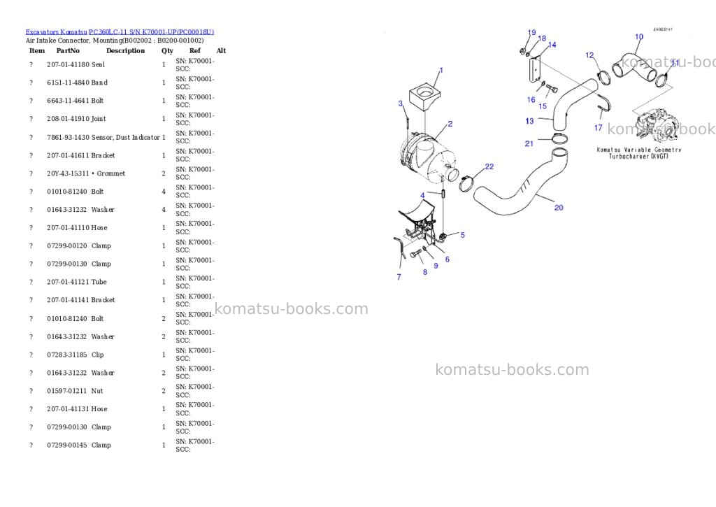 Komatsu pc360lc-11 s/n k70001-up Parts catalog cover Page 3 Komatsu pc360lc-11 s/n k70001-up Parts catalog cover Page 3