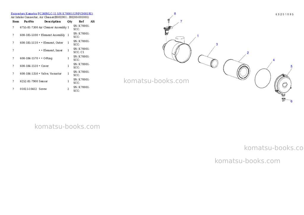 Komatsu pc360nlc-11 s/n k70001-up Parts catalog cover Page 2 Komatsu pc360nlc-11 s/n k70001-up Parts catalog cover Page 2