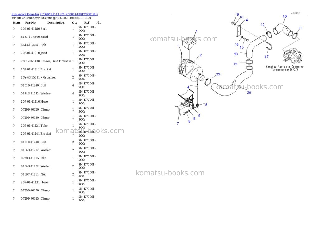 Komatsu pc360nlc-11 s/n k70001-up Parts catalog cover Page 3 Komatsu pc360nlc-11 s/n k70001-up Parts catalog cover Page 3