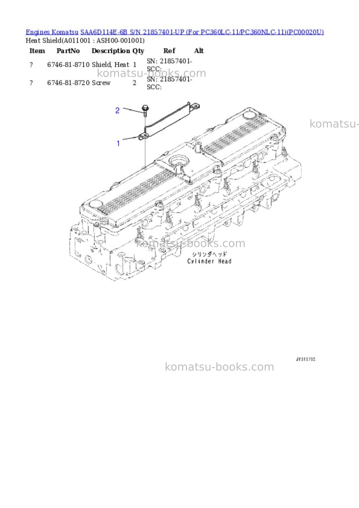 Komatsu saa6d114e-6b s/n 21857401-up for pc360lc-11/pc360nlc-11 Parts catalog cover Page 10