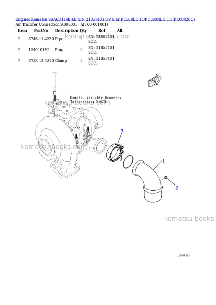 Komatsu saa6d114e-6b s/n 21857401-up for pc360lc-11/pc360nlc-11 Parts catalog cover Page 5