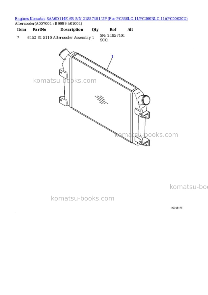 Komatsu saa6d114e-6b s/n 21857401-up for pc360lc-11/pc360nlc-11 Parts catalog cover Page 6
