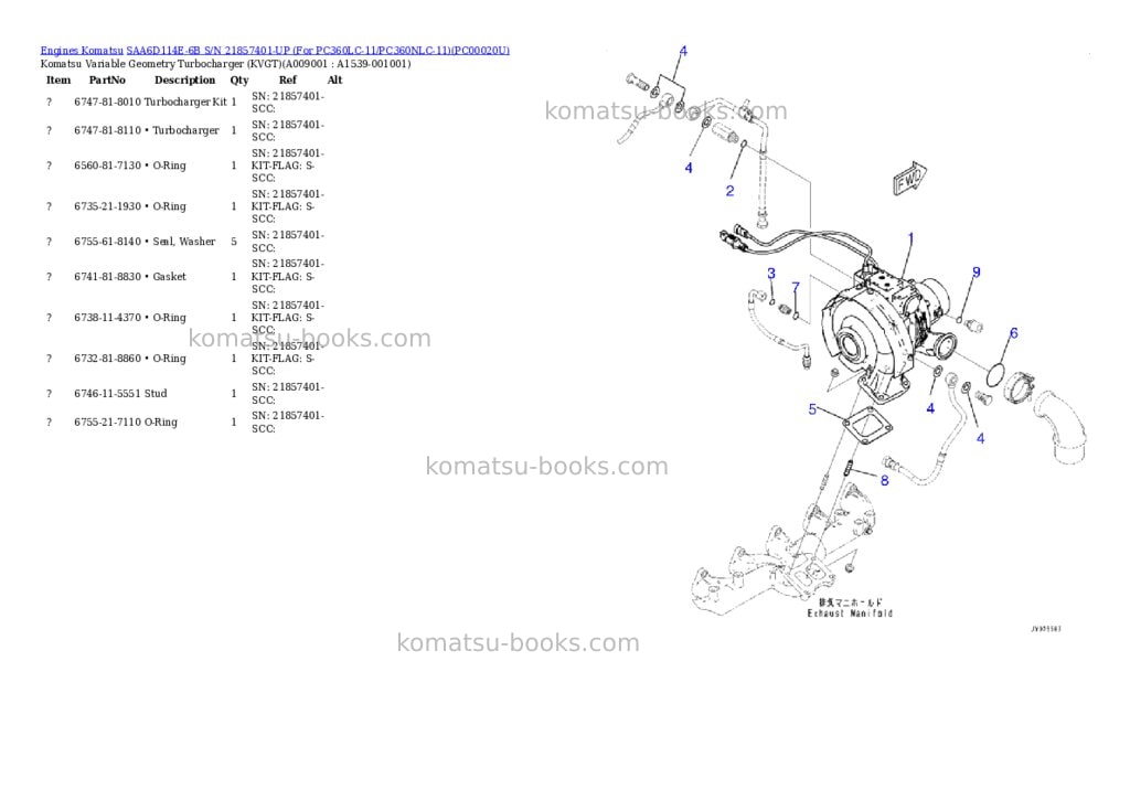 Komatsu saa6d114e-6b s/n 21857401-up for pc360lc-11/pc360nlc-11 Parts catalog cover Page 8