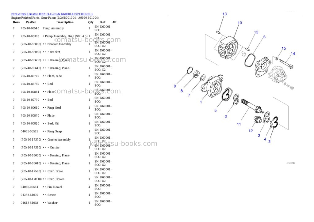 Komatsu hb215lc-2 s/n k60001-up Parts catalog cover Page 3