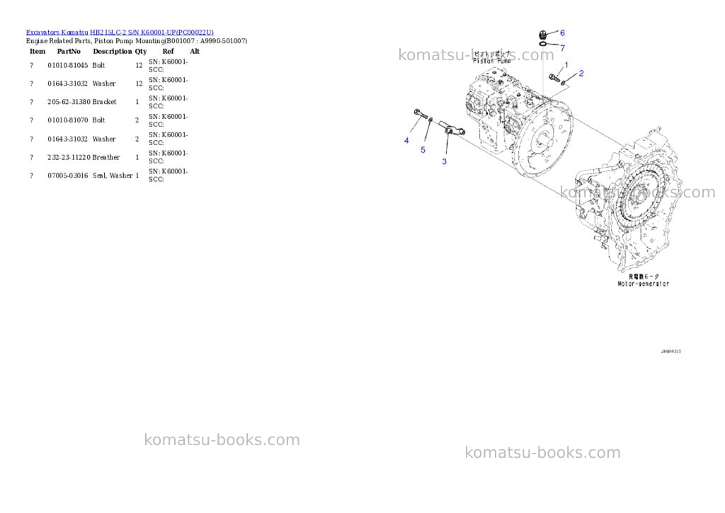 Komatsu hb215lc-2 s/n k60001-up Parts catalog cover Page 6
