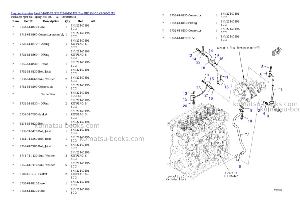 Komatsu saa4d107e-2b s/n 22140192-up for hb215lc-2 Parts catalog cover Page 10