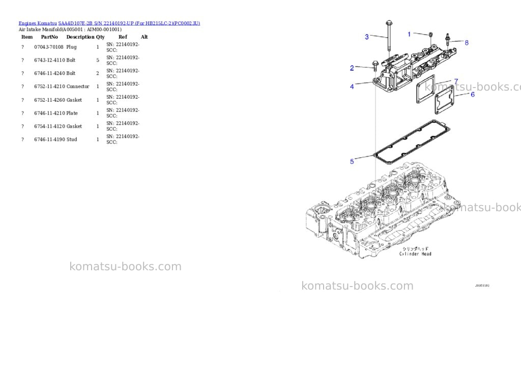 Komatsu saa4d107e-2b s/n 22140192-up for hb215lc-2 Parts catalog cover Page 4