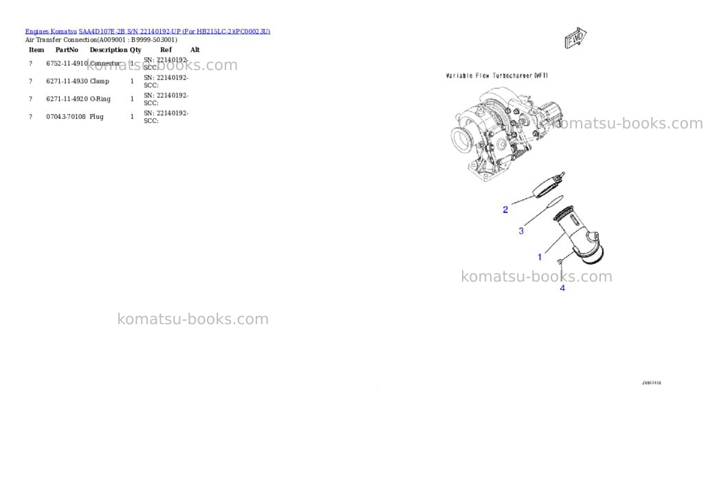 Komatsu saa4d107e-2b s/n 22140192-up for hb215lc-2 Parts catalog cover Page 8