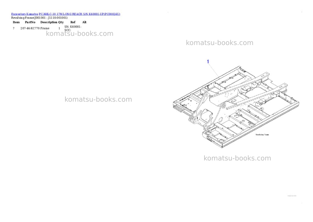 Komatsu pc360lc-10 17m long reach s/n k60001-up Parts catalog cover Page 5