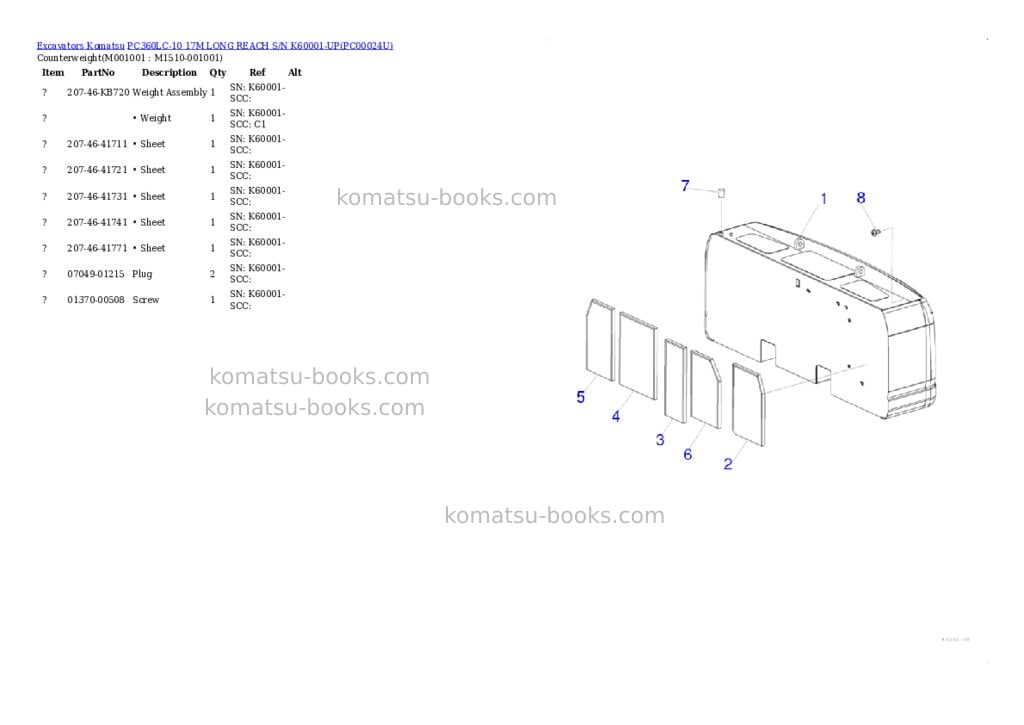 Komatsu pc360lc-10 17m long reach s/n k60001-up Parts catalog cover Page 6