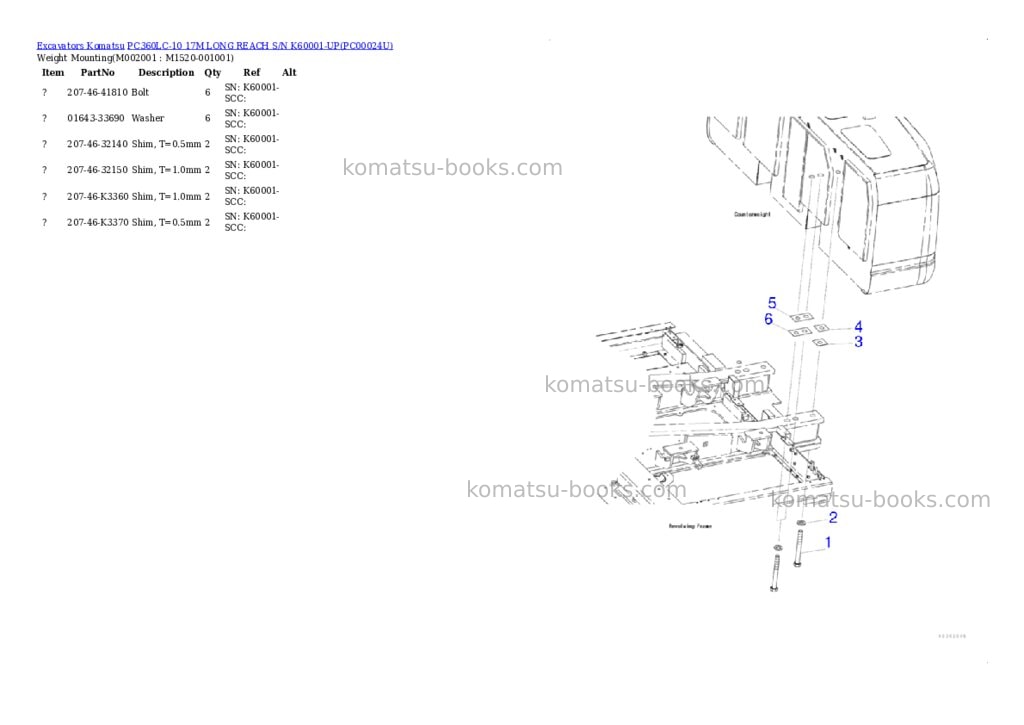 Komatsu pc360lc-10 17m long reach s/n k60001-up Parts catalog cover Page 7