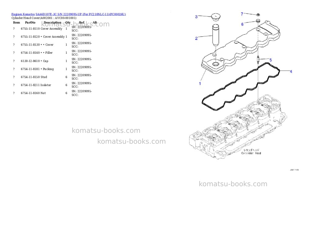 Komatsu saa6d107e-3c s/n 22209095-up for pc210nlc-11 Parts catalog cover