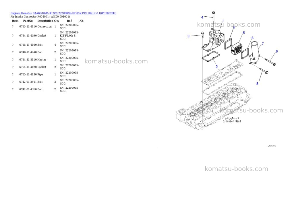 Komatsu saa6d107e-3c s/n 22209095-up for pc210nlc-11 Parts catalog cover Page 3