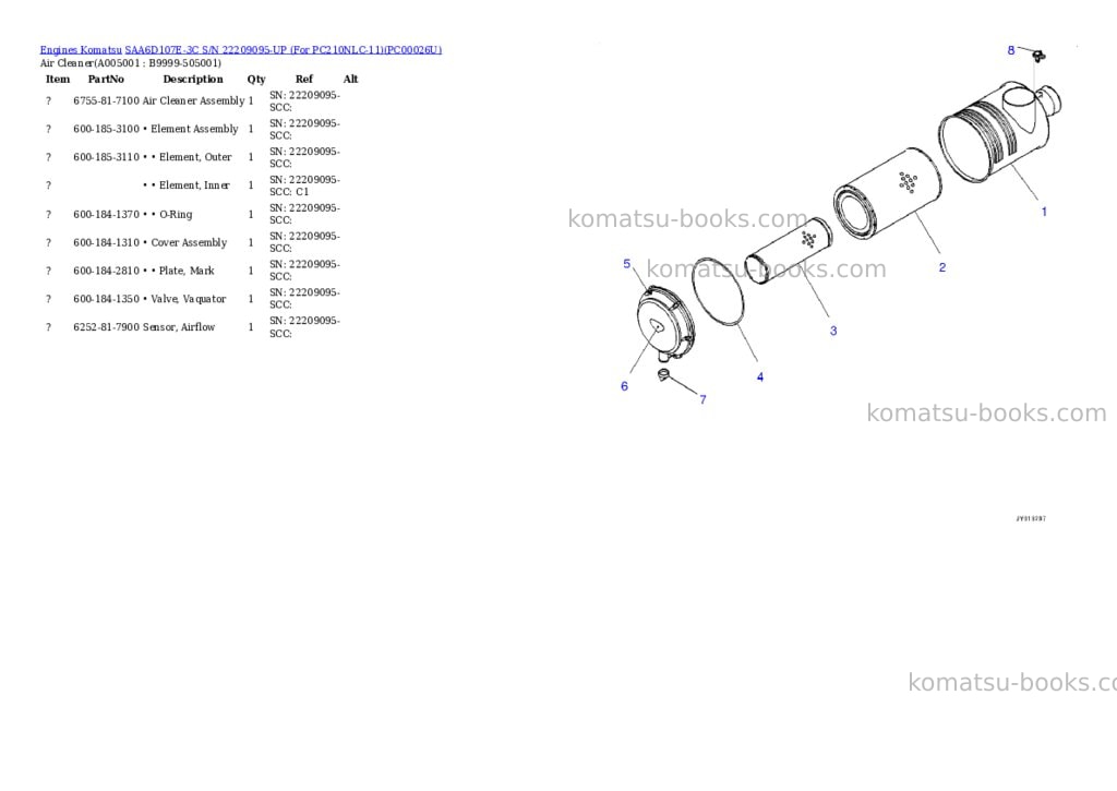 Komatsu saa6d107e-3c s/n 22209095-up for pc210nlc-11 Parts catalog cover Page 4