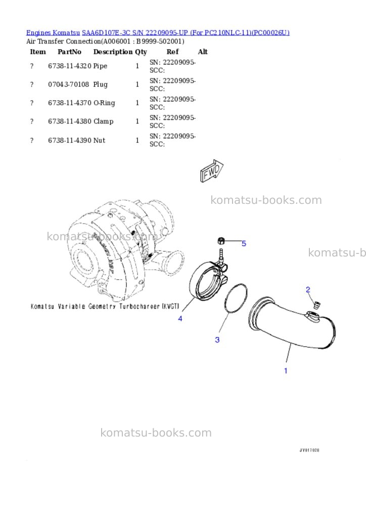 Komatsu saa6d107e-3c s/n 22209095-up for pc210nlc-11 Parts catalog cover Page 5