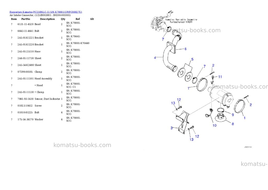 Komatsu pc210nlc-11 s/n k70001-up Parts catalog cover Page 4 Komatsu pc210nlc-11 s/n k70001-up Parts catalog cover Page 4