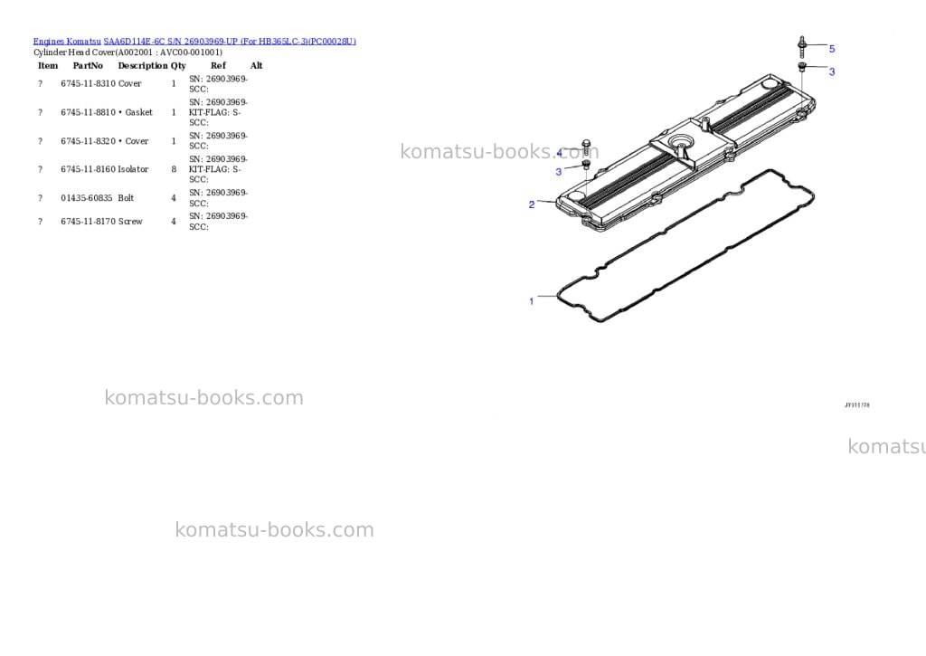 Komatsu saa6d114e-6c s/n 26903969-up for hb365lc-3 Parts catalog cover