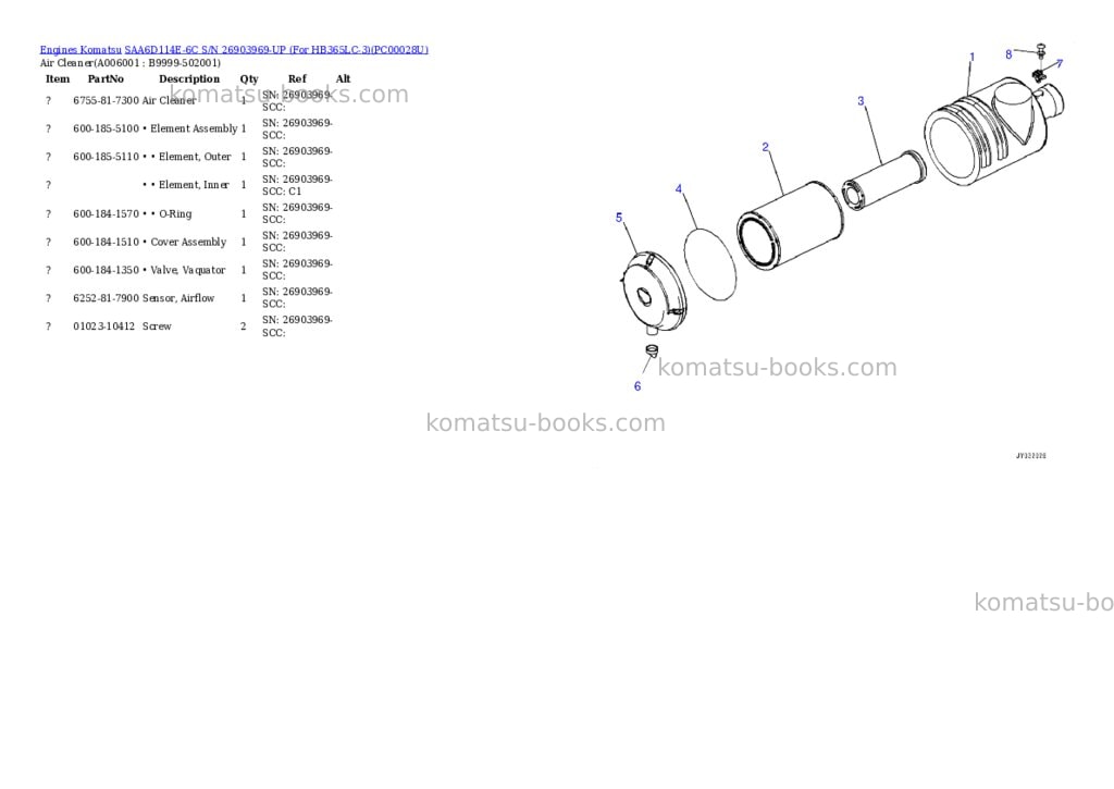 Komatsu saa6d114e-6c s/n 26903969-up for hb365lc-3 Parts catalog cover Page 5