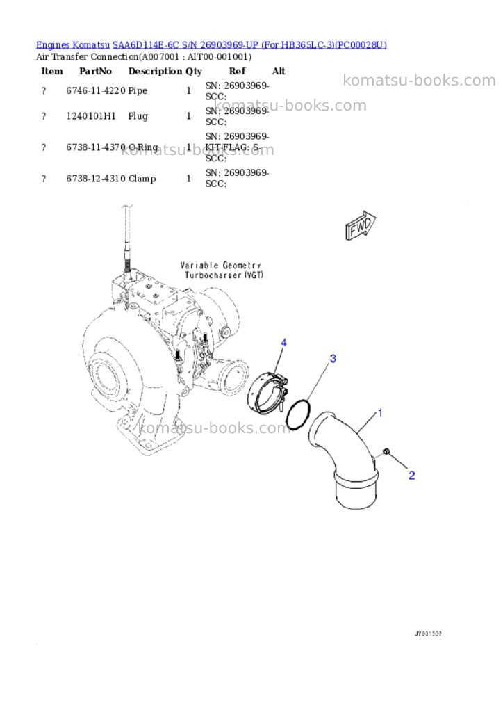 Komatsu saa6d114e-6c s/n 26903969-up for hb365lc-3 Parts catalog cover Page 6