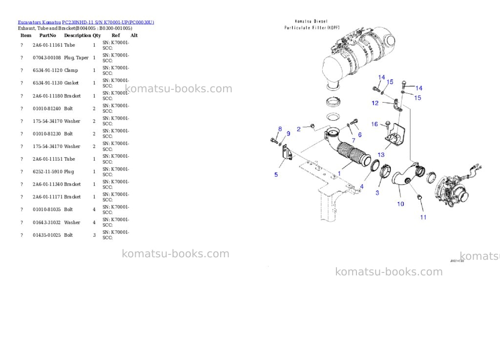 Komatsu pc230nhd-11 s/n k70001-up Parts catalog cover Page 10