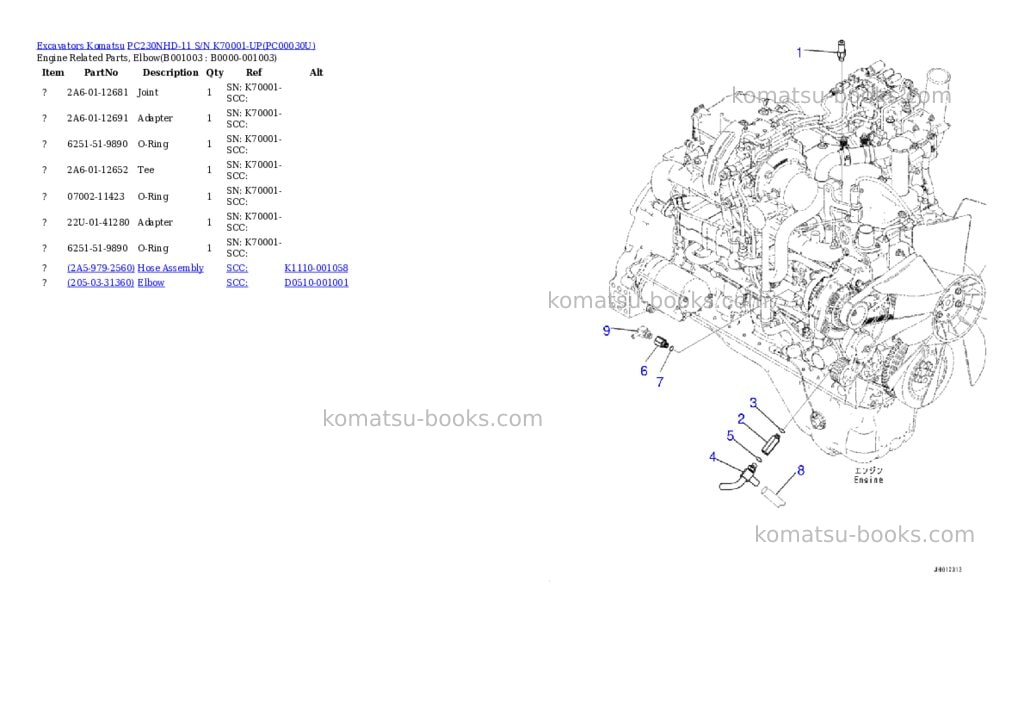 Komatsu pc230nhd-11 s/n k70001-up Parts catalog cover Page 2