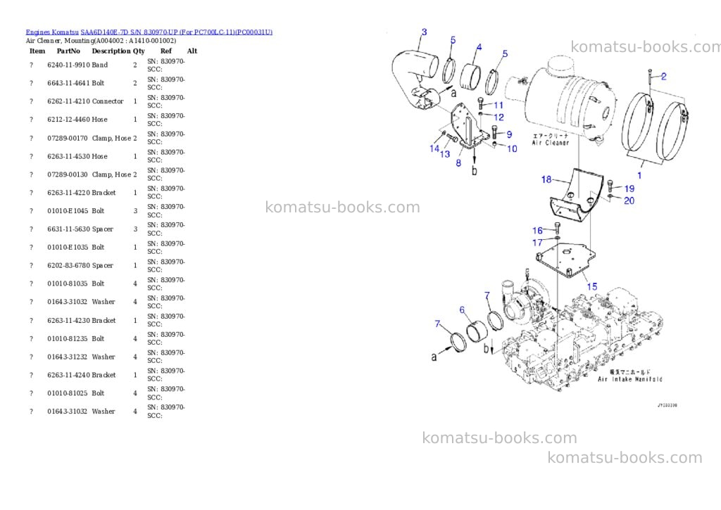 Komatsu saa6d140e-7d s/n 830970-up for pc700lc-11 Parts catalog cover Page 4