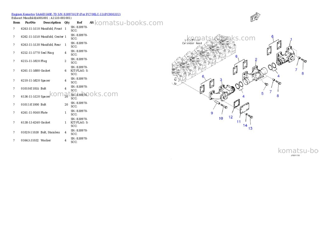 Komatsu saa6d140e-7d s/n 830970-up for pc700lc-11 Parts catalog cover Page 5