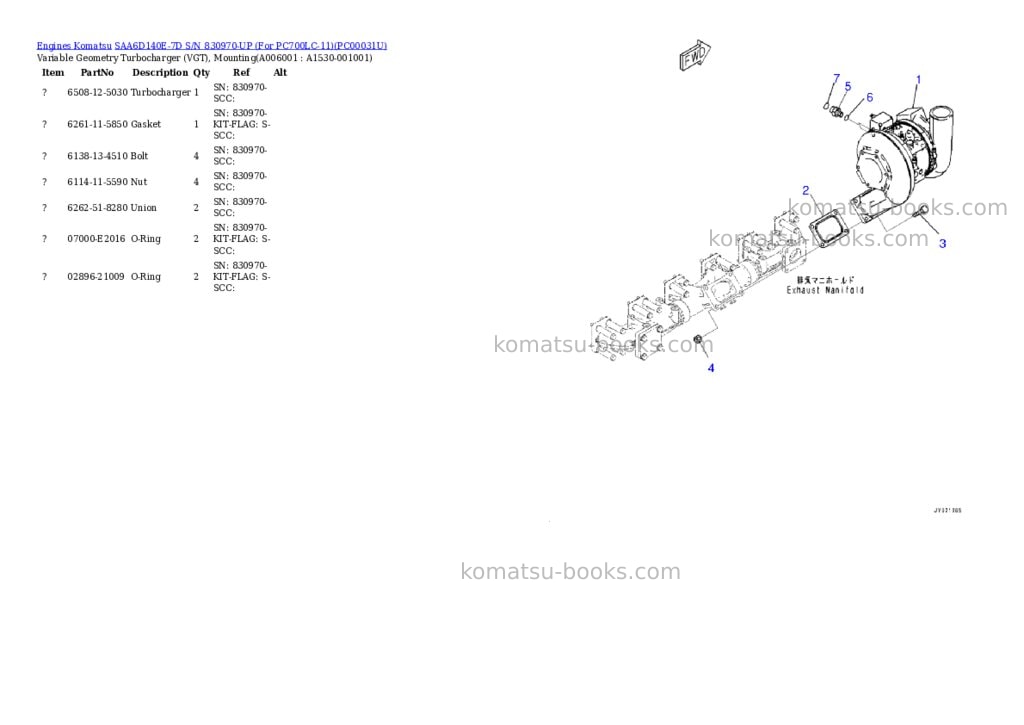 Komatsu saa6d140e-7d s/n 830970-up for pc700lc-11 Parts catalog cover Page 6
