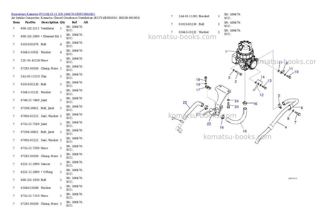 Komatsu pc210lci-11 s/n 500470-up Parts catalog cover Page 3 Komatsu pc210lci-11 s/n 500470-up Parts catalog cover Page 3