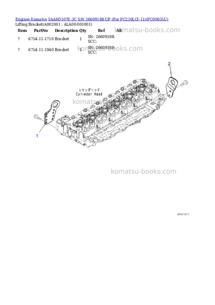 Komatsu saa6d107e-3c s/n 26609188-up for pc210lci-11 Parts catalog cover