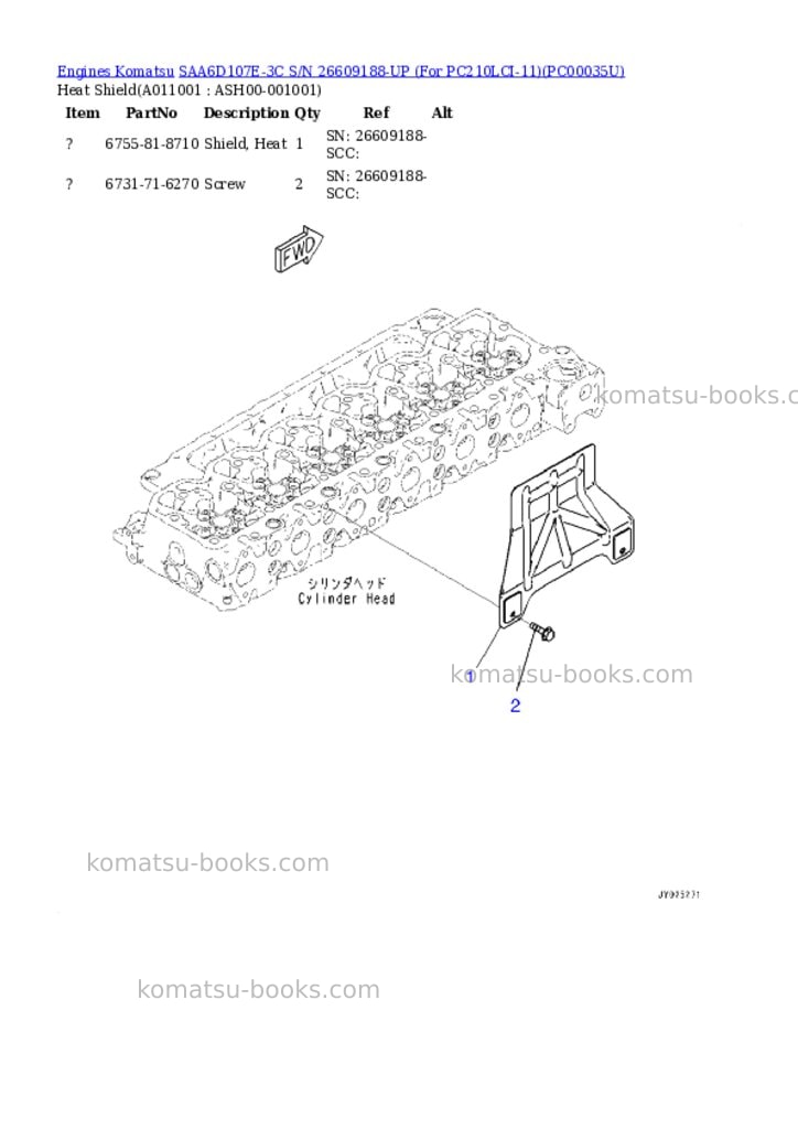 Komatsu saa6d107e-3c s/n 26609188-up for pc210lci-11 Parts catalog cover Page 10