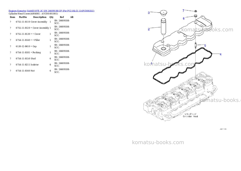 Komatsu saa6d107e-3c s/n 26609188-up for pc210lci-11 Parts catalog cover Page 3
