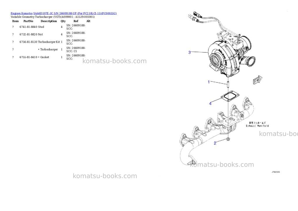 Komatsu saa6d107e-3c s/n 26609188-up for pc210lci-11 Parts catalog cover Page 8
