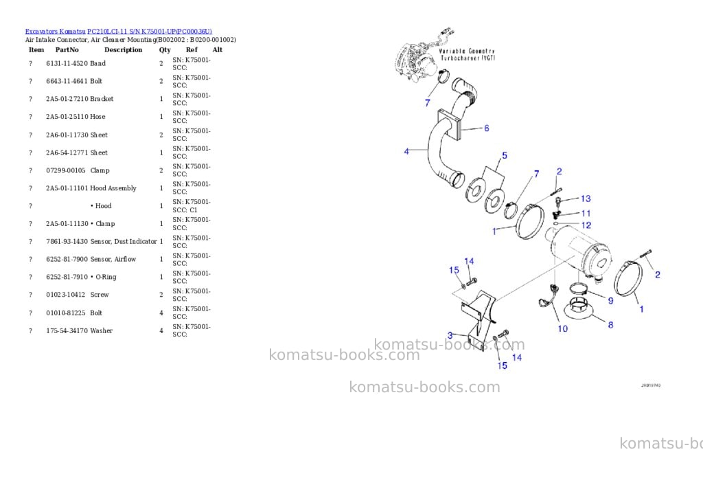 Komatsu pc210lci-11 s/n k75001-up Parts catalog cover Page 2