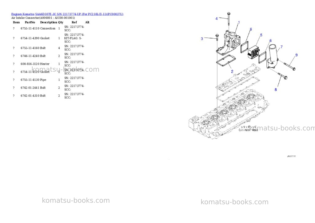 Komatsu saa6d107e-3c s/n 22173774-up for pc210lci-11 Parts catalog cover Page 5 Komatsu saa6d107e-3c s/n 22173774-up for pc210lci-11 Parts catalog cover Page 5