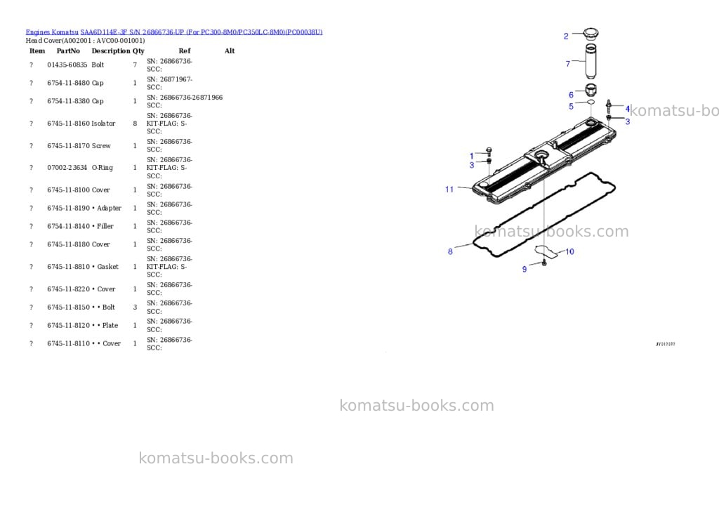 Komatsu saa6d114e-3f s/n 26866736-up for pc300-8m0/pc350lc-8m0 Parts catalog cover