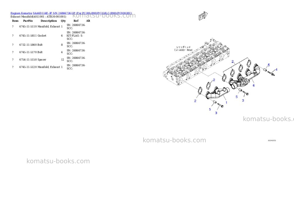 Komatsu saa6d114e-3f s/n 26866736-up for pc300-8m0/pc350lc-8m0 Parts catalog cover Page 10