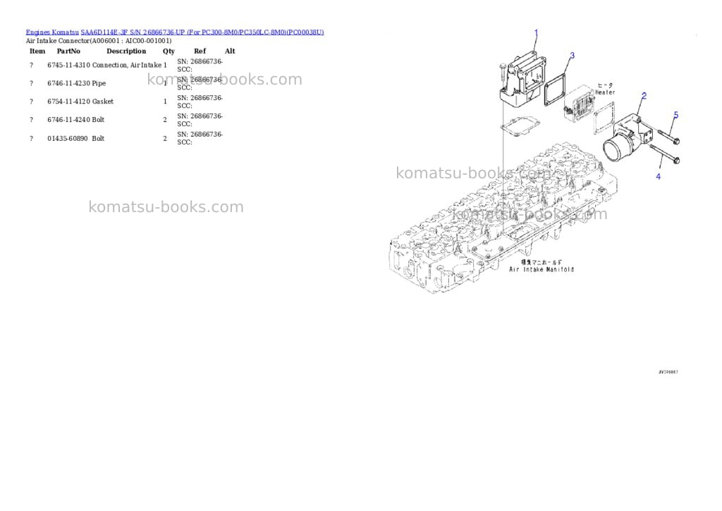 Komatsu saa6d114e-3f s/n 26866736-up for pc300-8m0/pc350lc-8m0 Parts catalog cover Page 5