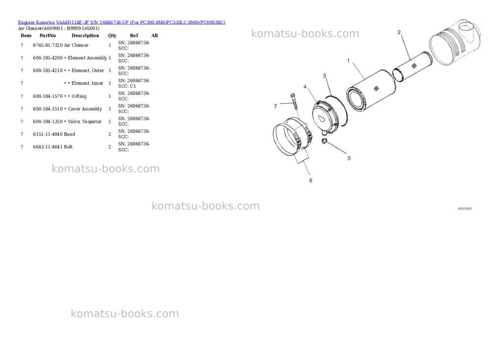 Komatsu saa6d114e-3f s/n 26866736-up for pc300-8m0/pc350lc-8m0 Parts catalog cover Page 8